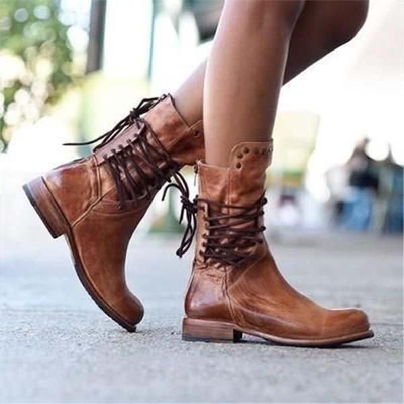 Stiefeletten - Klassische Schnürboots mit Nieten Detail