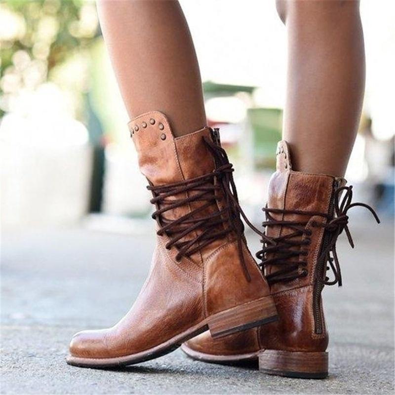 Stiefeletten - Klassische Schnürboots mit Nieten Detail