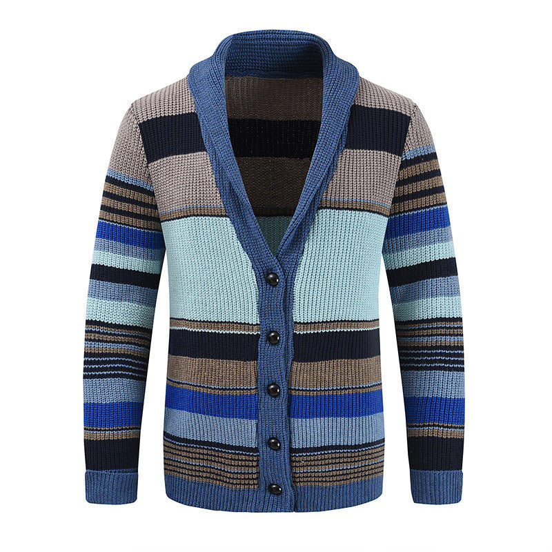 Strickjacke Mit Knöpfen - Gestreiftes Design Mit Schalkragen