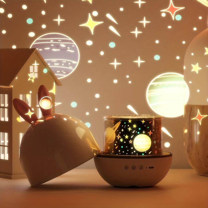 Sternenprojektor Nachttischlampe Kinderzimmer | Tischlampe Mit Musik und USB-Aufladung