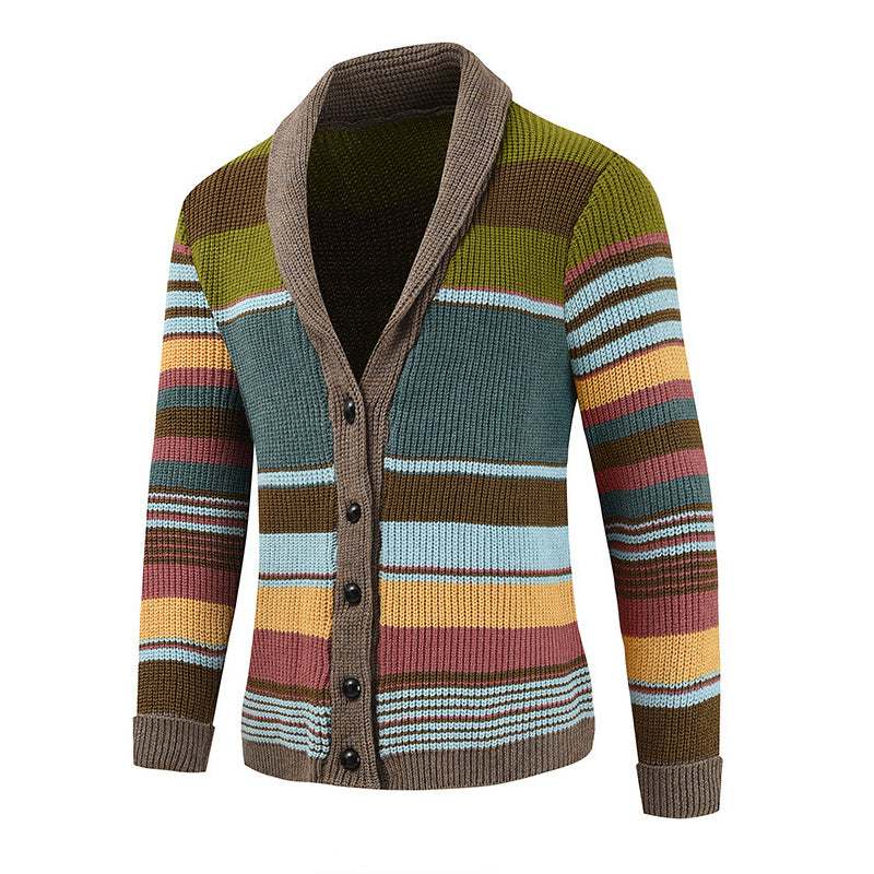 Strickjacke Mit Knöpfen - Gestreiftes Design Mit Schalkragen