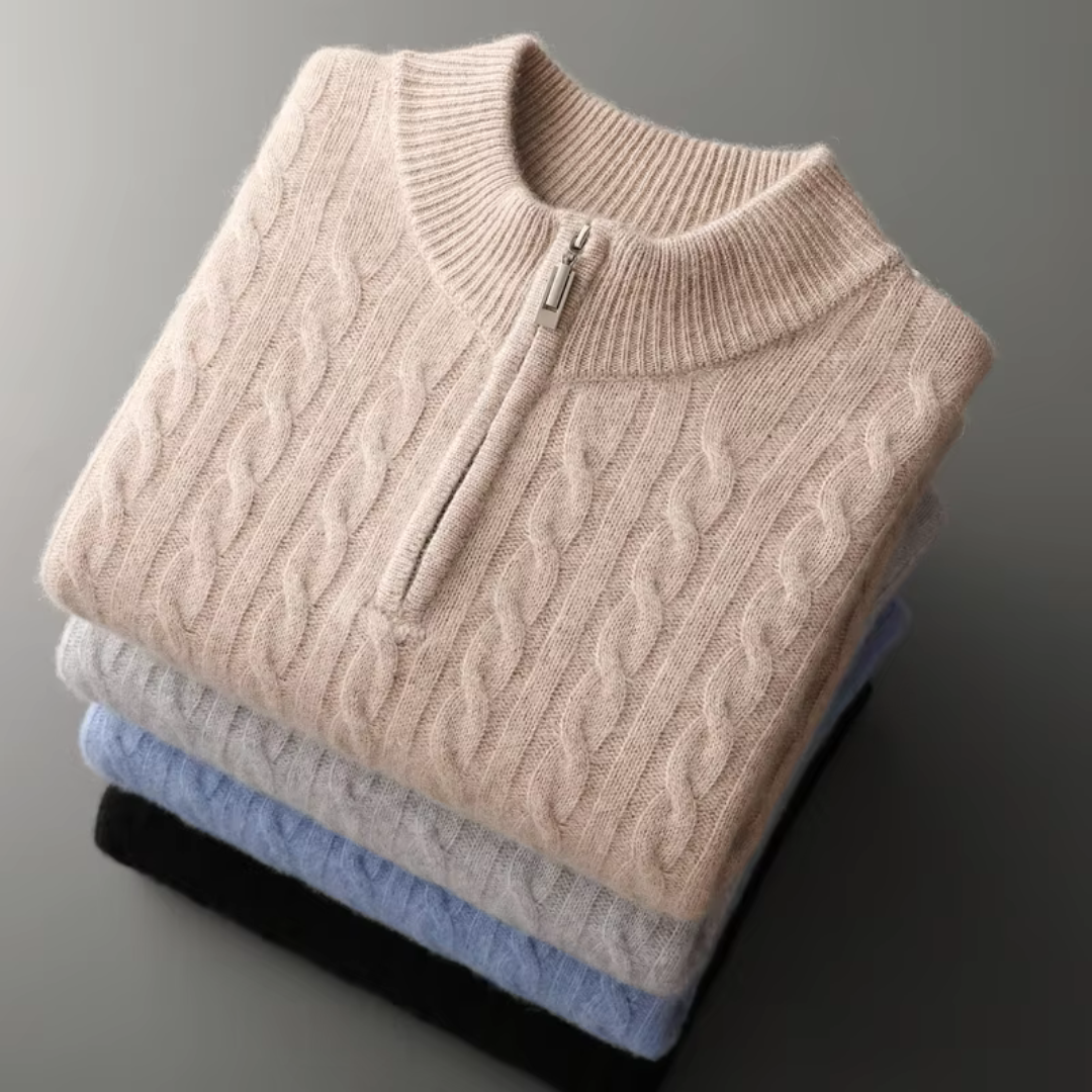 Strickpullover mit Reißverschluss - Geripptes Zopfmuster