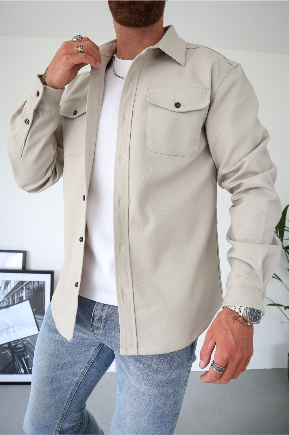 Bluse Hemd Jacke Herren | Hemdjacke mit Brusttaschen