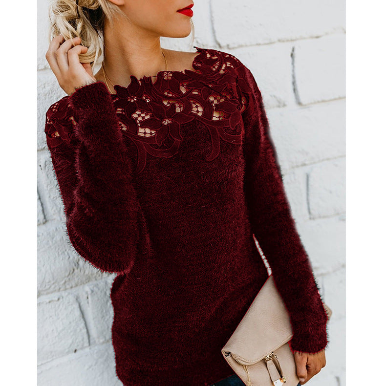 Pullover Mit Spitzenbesatz - Rundhalsausschnitt