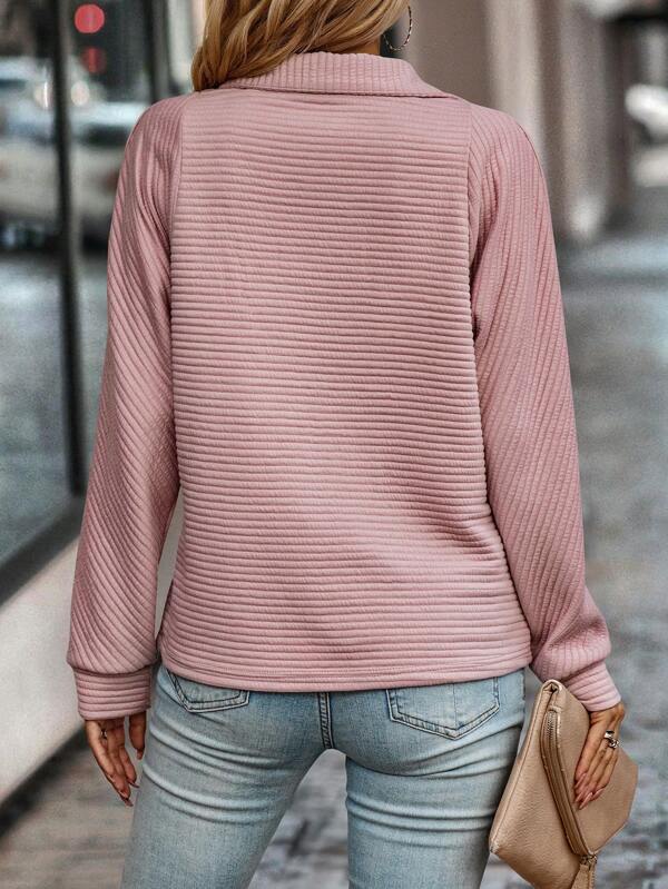 Pullover Mit Halbzip - Gerippter Langarmstil