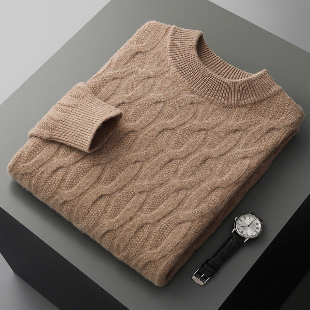 Pullover mit Zopfmuster - Gerippter Rundhalsausschnitt