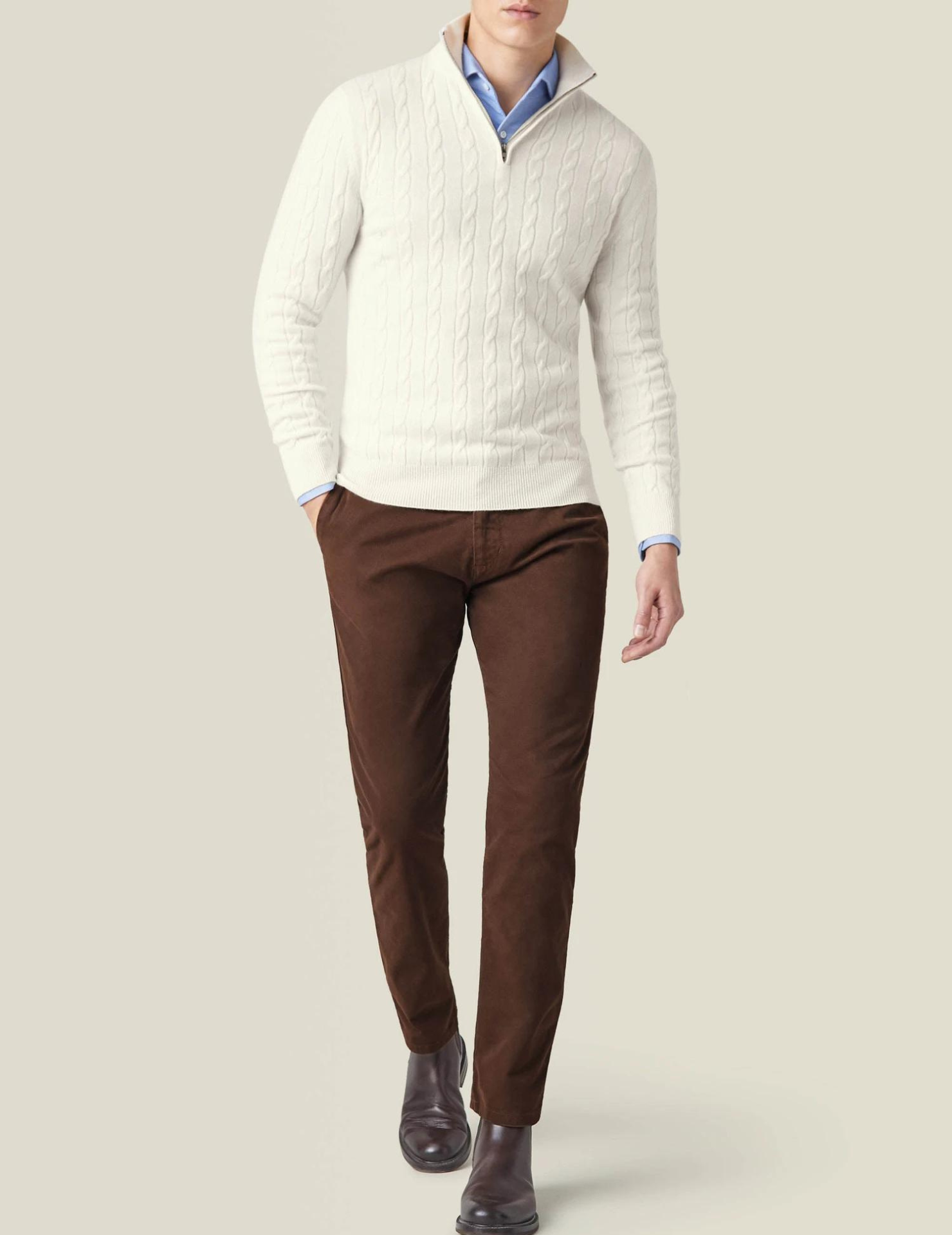 Sweater mit Reißverschluss - Zopfmuster und Stehkragen