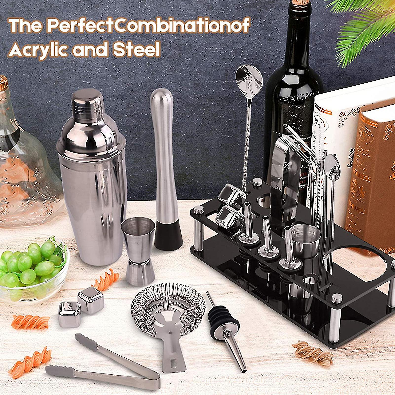 Barkeeper Kit Edelstahl Barmixer Set Metall 23 PCS | Cocktail-Zubehör-Kit für die Küche