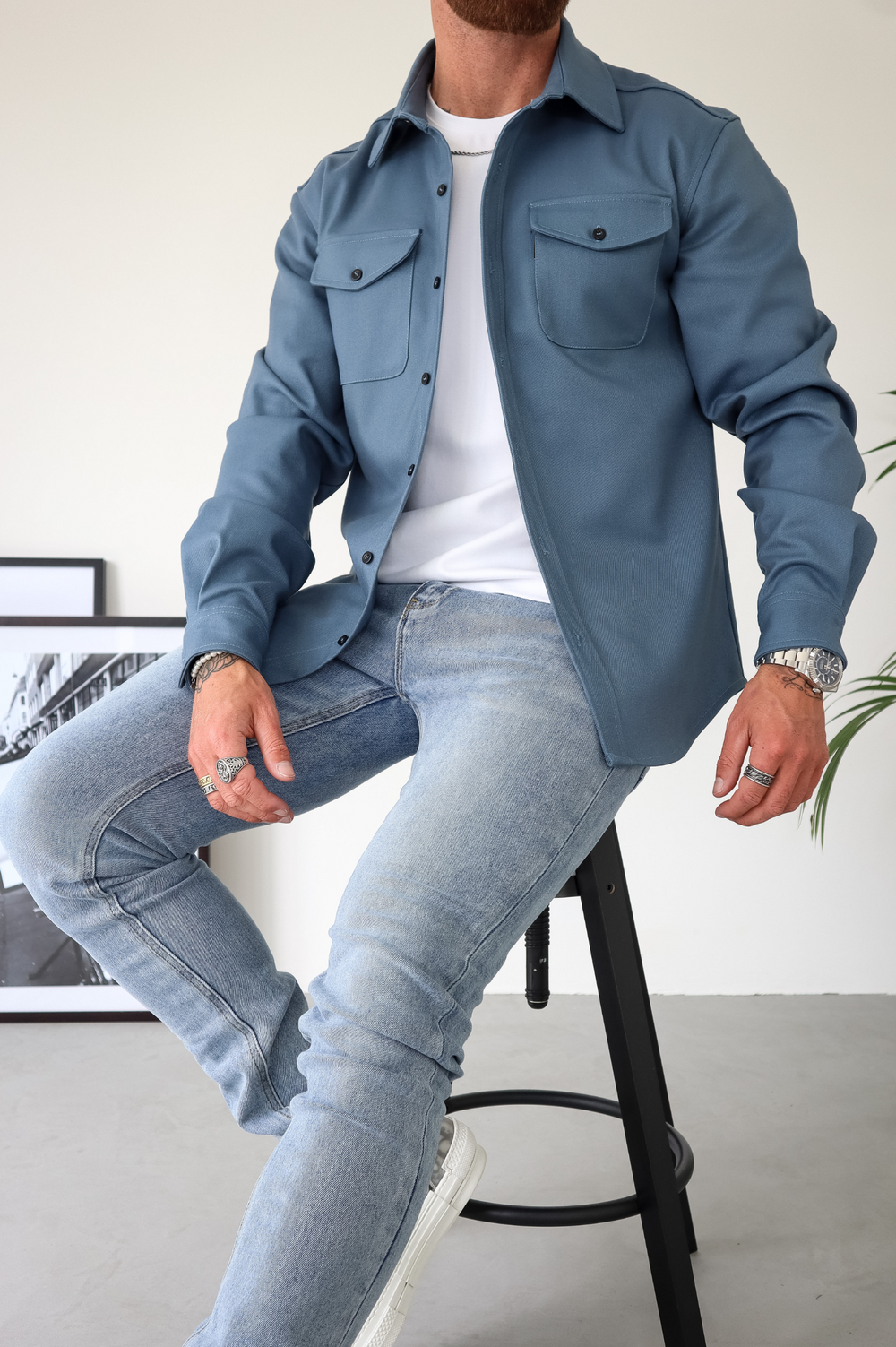 Bluse Hemd Jacke Herren | Hemdjacke mit Brusttaschen