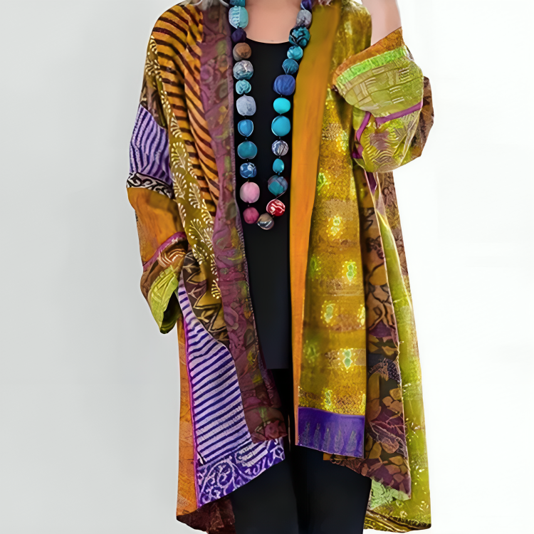 Lockere Lange Strickjacke - Mehrfarbiges Muster