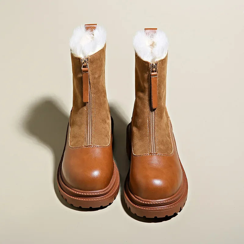 Damen Winterstiefel | Schneeschuhe Profilsohle Mit Frontreißverschluss