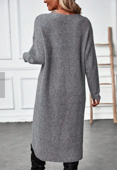 Strick Kleid Langarm - Asymmetrischer Wickelstil