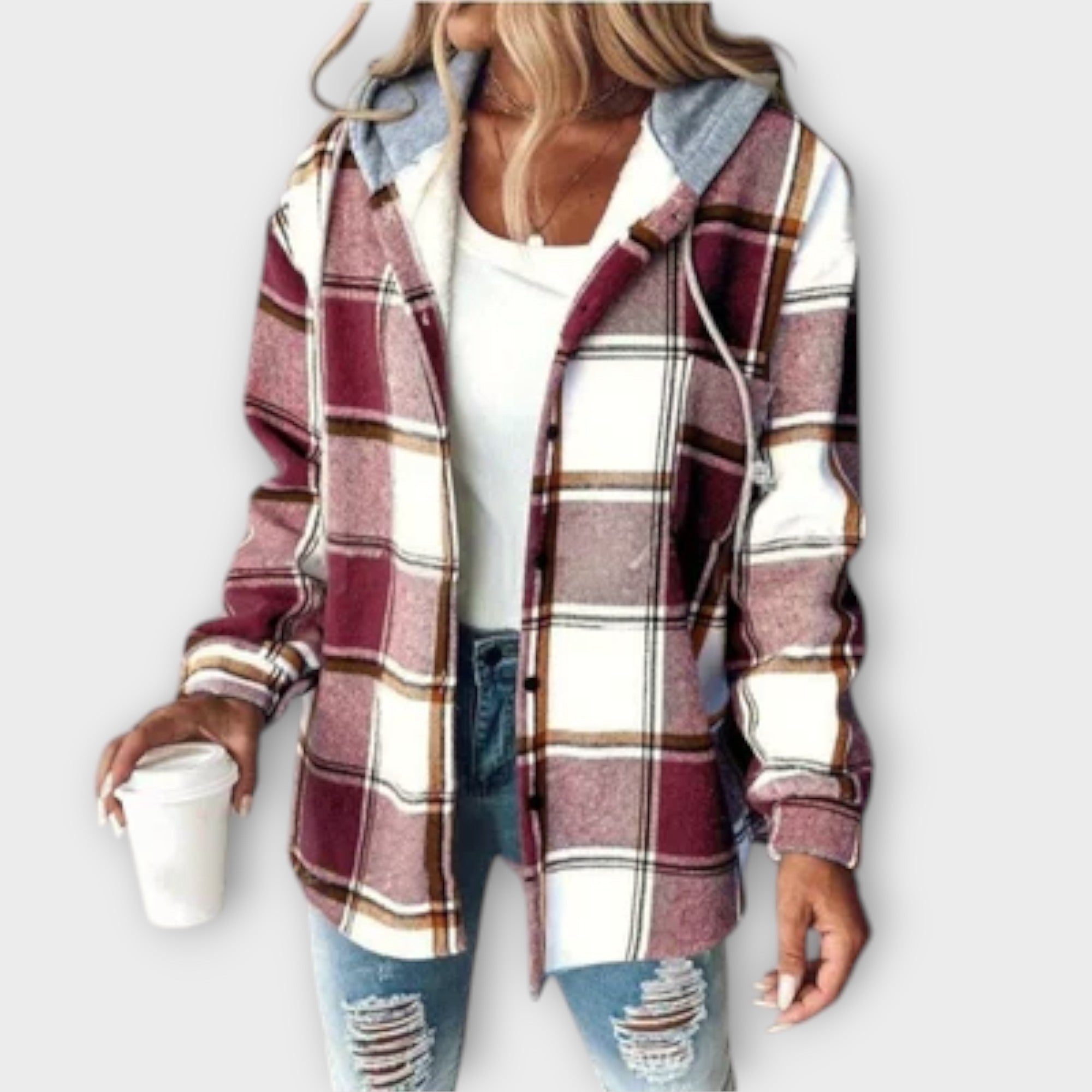Kapuzenjacke Mit Karo Muster - Lockerer Schnitt