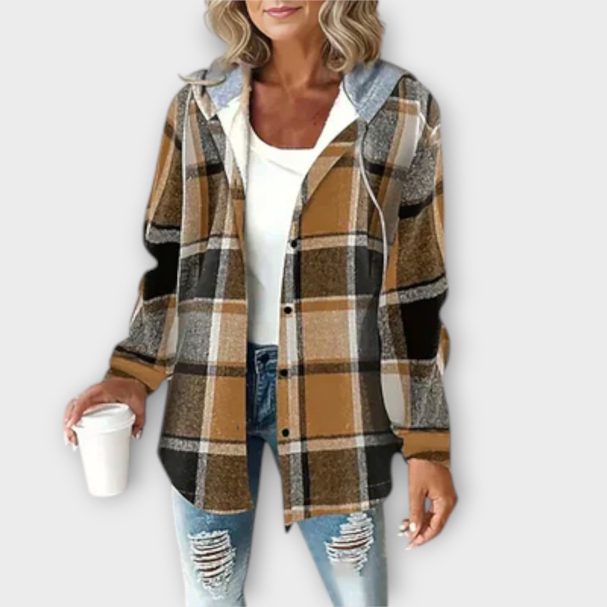 Kapuzenjacke Mit Karo Muster - Lockerer Schnitt