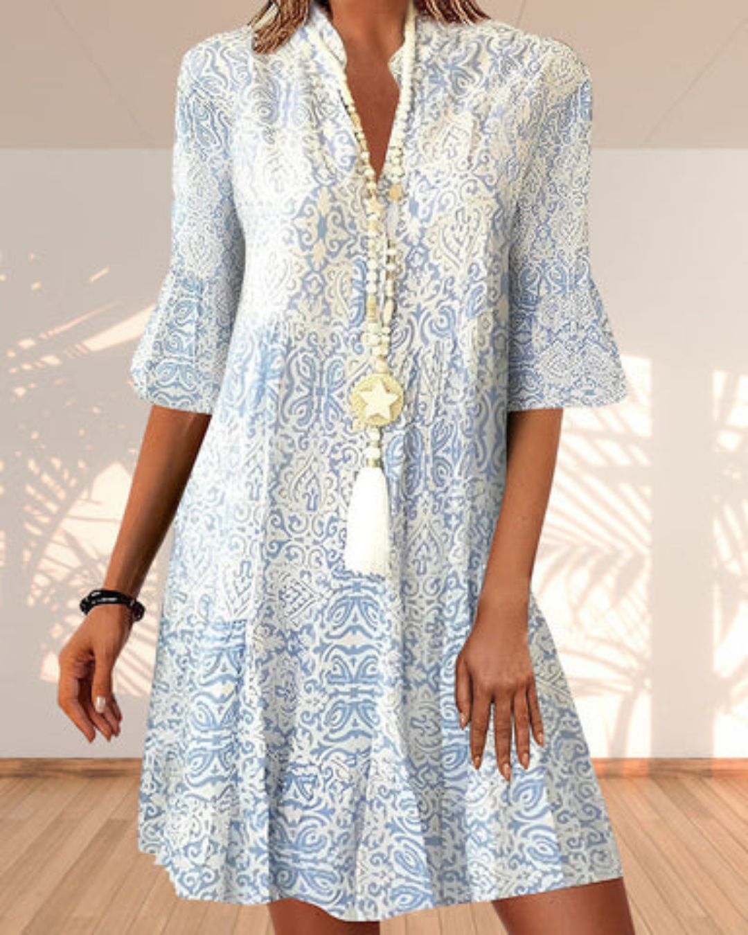 Damen Sommer Luftige Vintage Midi Strandkleid