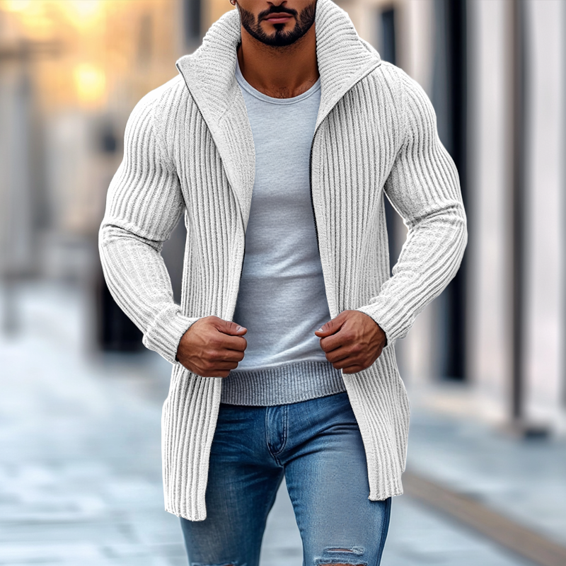 Langer Gerippter Schnitt - Strickjacke Mit Stehkragen