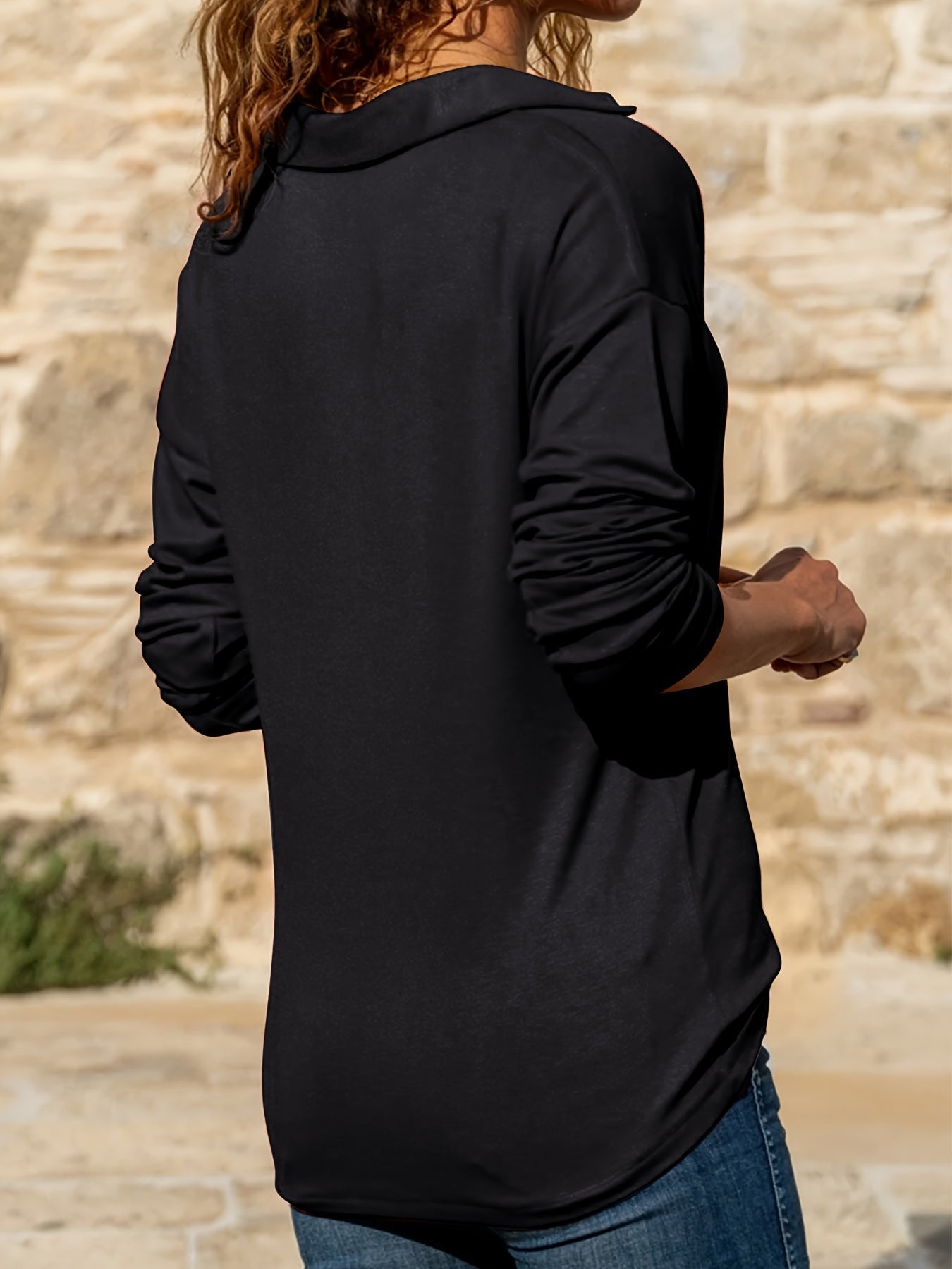 Langarmshirt Mit Reißverschluss - Moderner Stehkragen