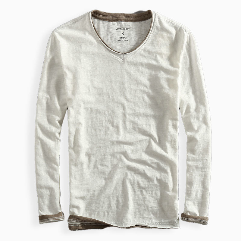 Langarmshirt - V Ausschnitt mit Doppel Layer Effekt
