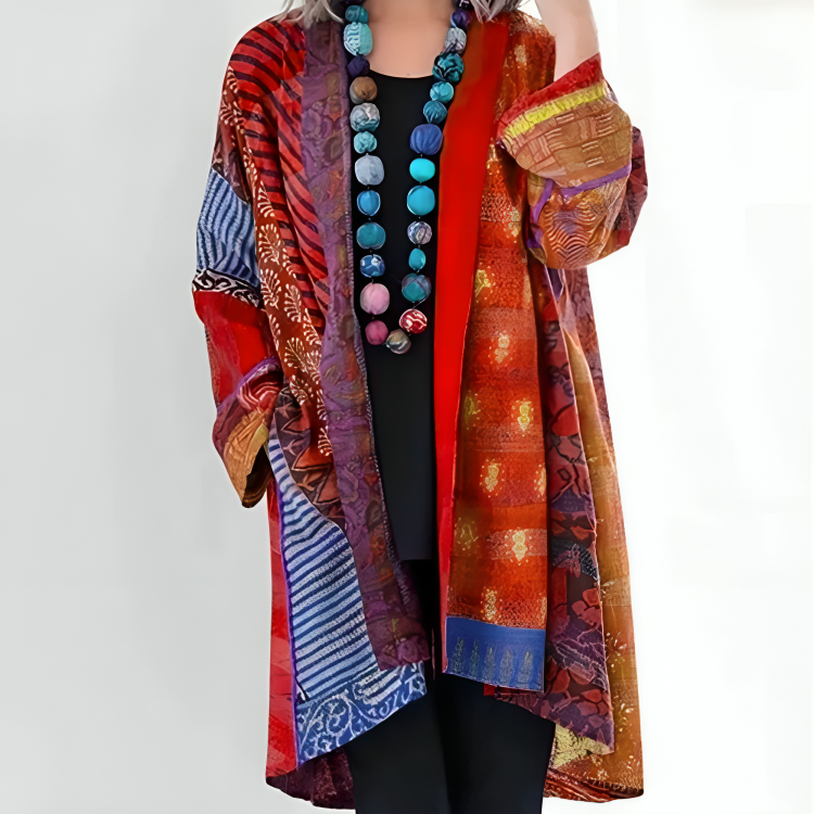 Lockere Lange Strickjacke - Mehrfarbiges Muster