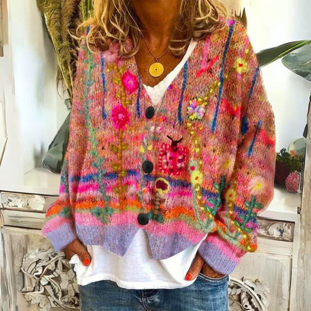 Strickcardigan - Floral Blumenprint