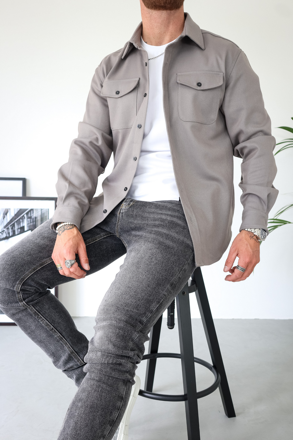 Bluse Hemd Jacke Herren | Hemdjacke mit Brusttaschen