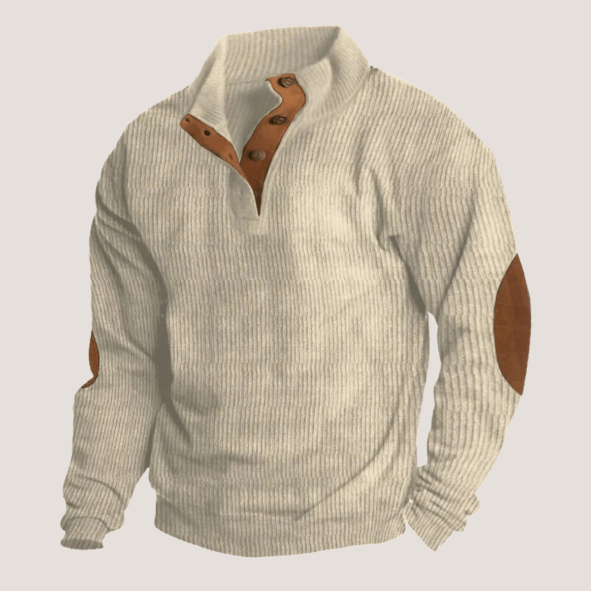 Strickpullover - Halbknopfleiste Mit Ellbogenpatches