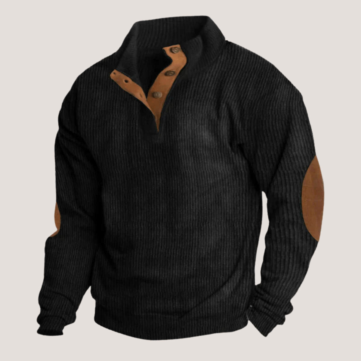 Strickpullover - Halbknopfleiste Mit Ellbogenpatches