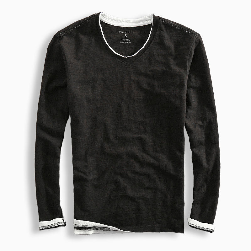 Langarmshirt - V Ausschnitt mit Doppel Layer Effekt