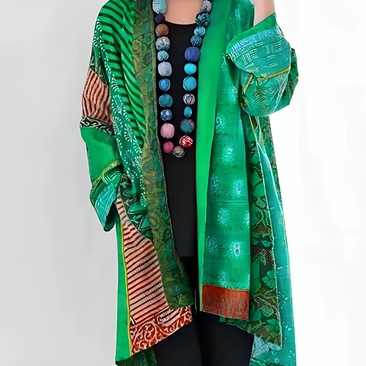 Lockere Lange Strickjacke - Mehrfarbiges Muster