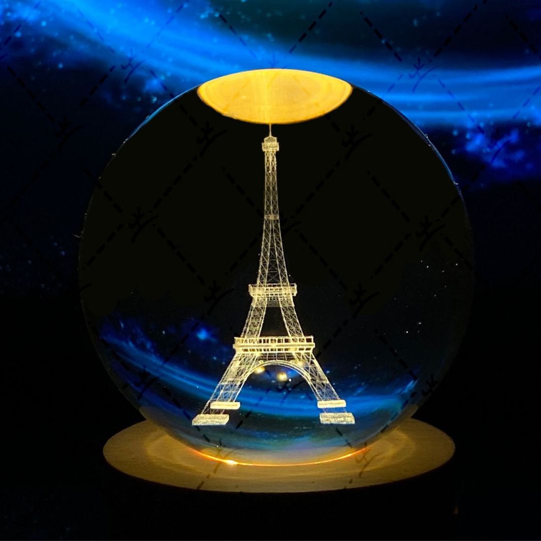 Leuchtende Mondkristallkugel | Nachtlicht Mit Holzsockel USB Aufladbar