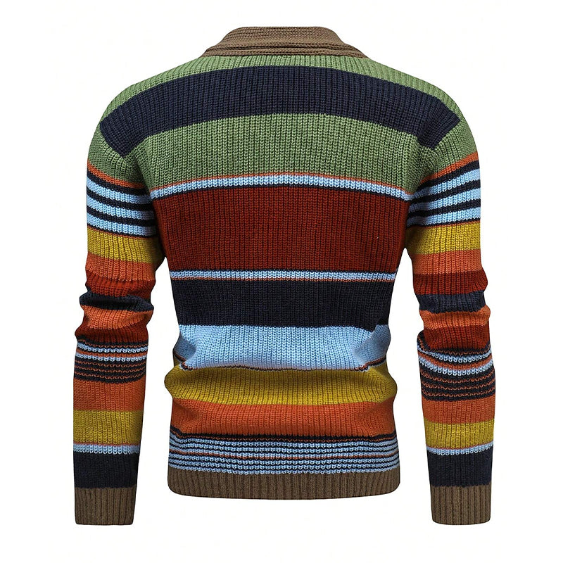 Strickjacke Mit Knöpfen - Gestreiftes Design Mit Schalkragen
