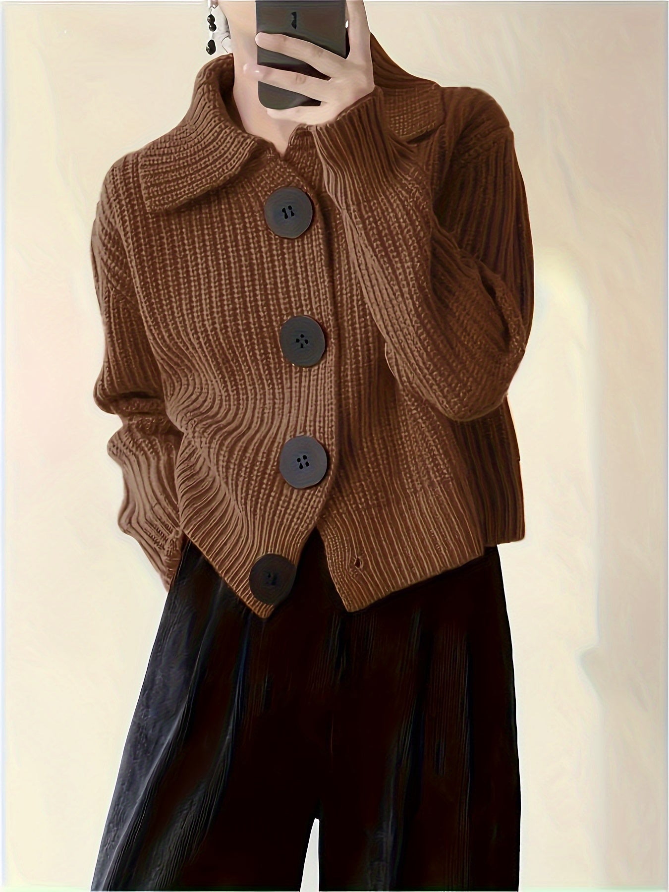 Strickjacke | Breite Knöpfe Kragen