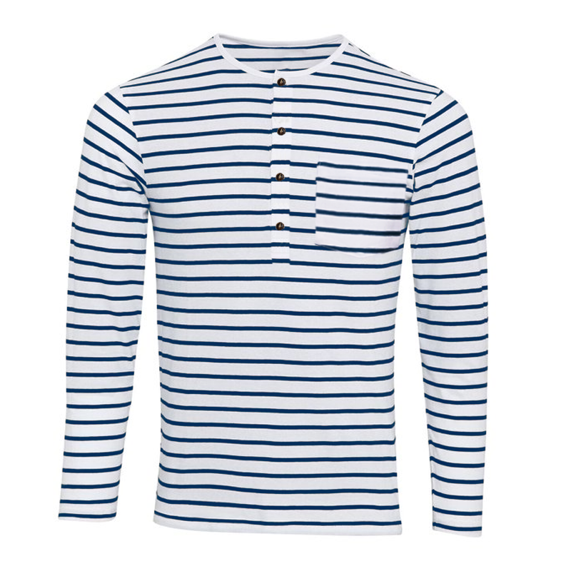 Langarm T Shirt | Gestreift Knopfleiste