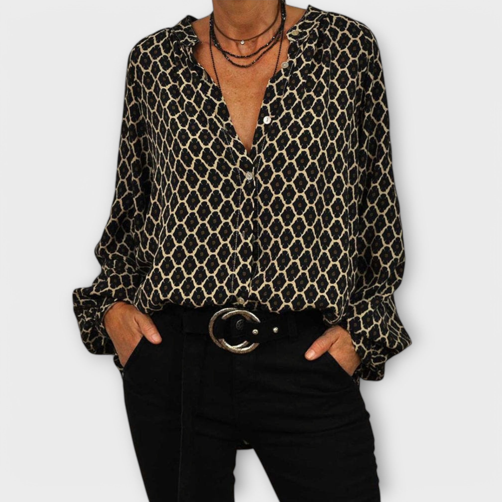 Bluse Mit V Ausschnitt - Lockerer Schnitt Mit Muster