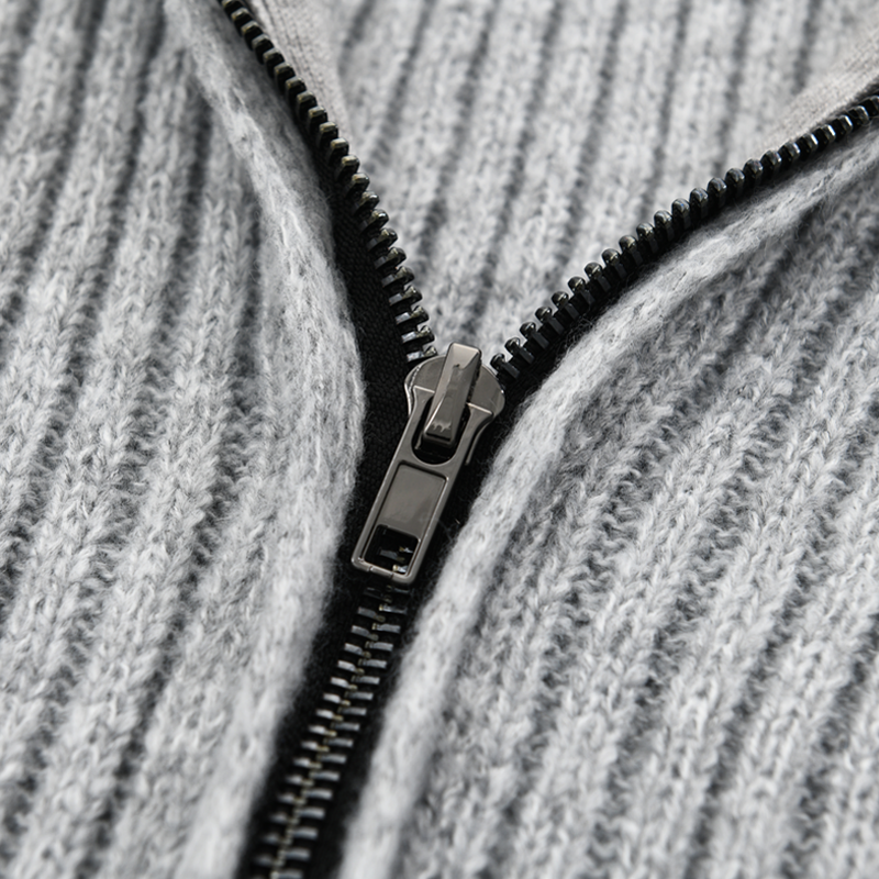 Langer Gerippter Schnitt - Strickjacke Mit Stehkragen