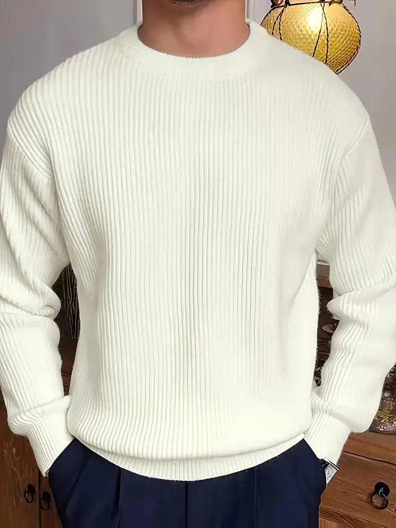 Strickpullover - Gerippter Rundhalsausschnitt