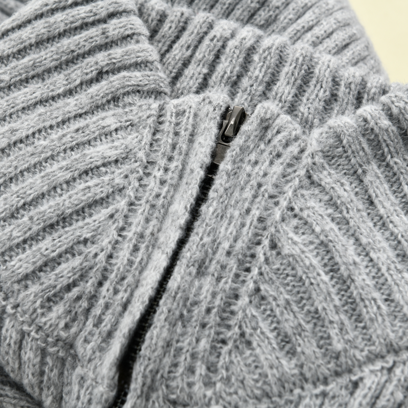 Langer Gerippter Schnitt - Strickjacke Mit Stehkragen