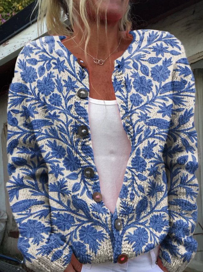 Strickjacke Mit Blumenmuster - Knopfleiste