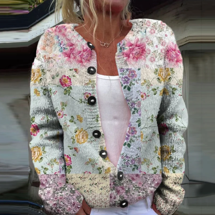 Strickjacke Mit Blumenmuster - Knopfleiste