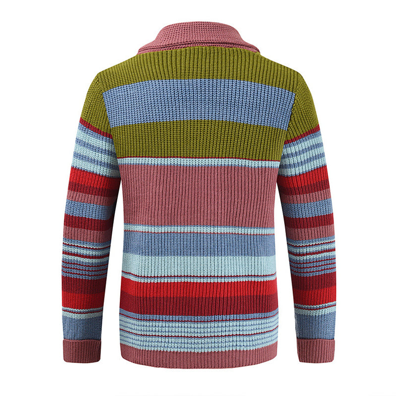 Strickjacke Mit Knöpfen - Gestreiftes Design Mit Schalkragen