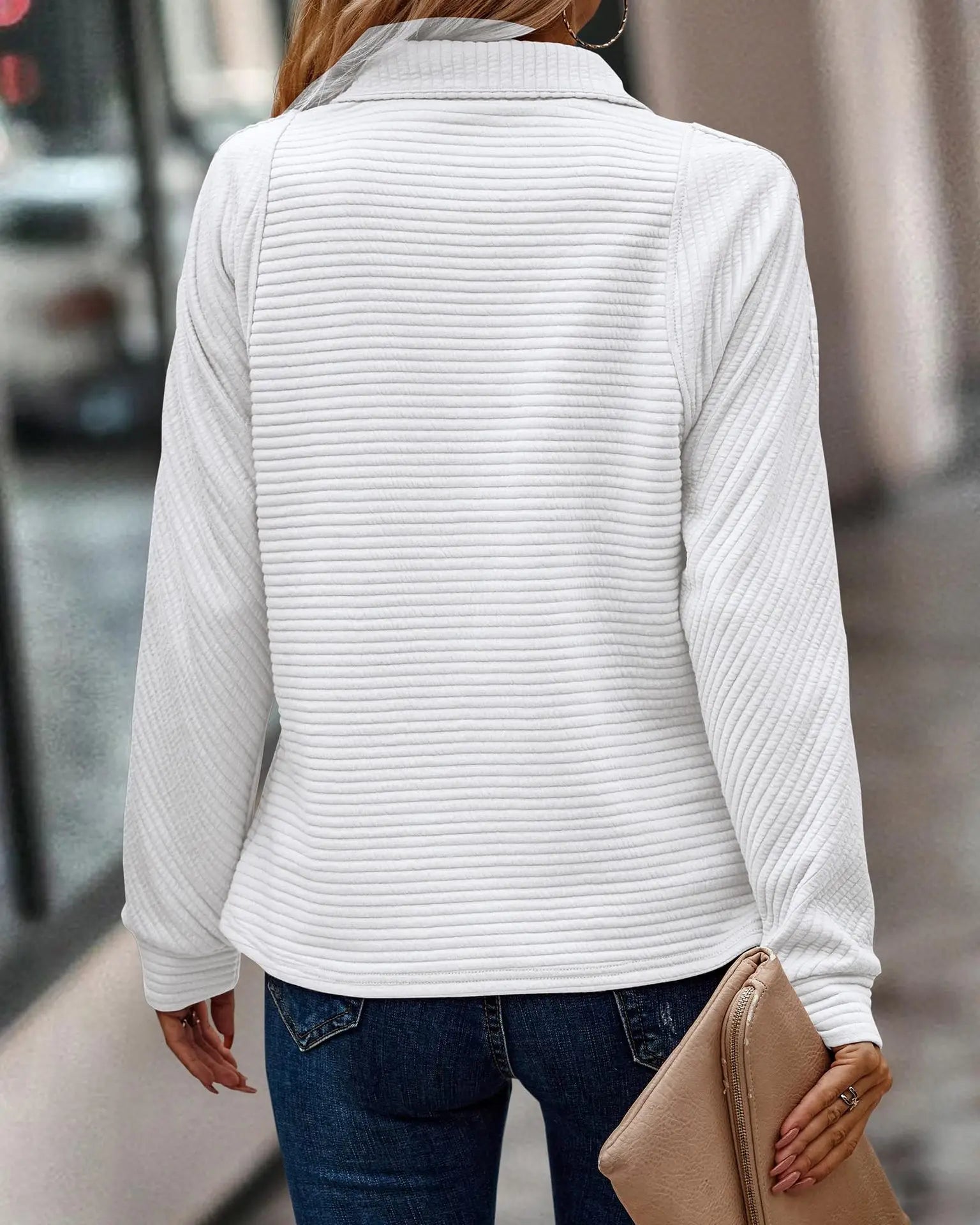 Pullover Mit Halbzip - Gerippter Langarmstil