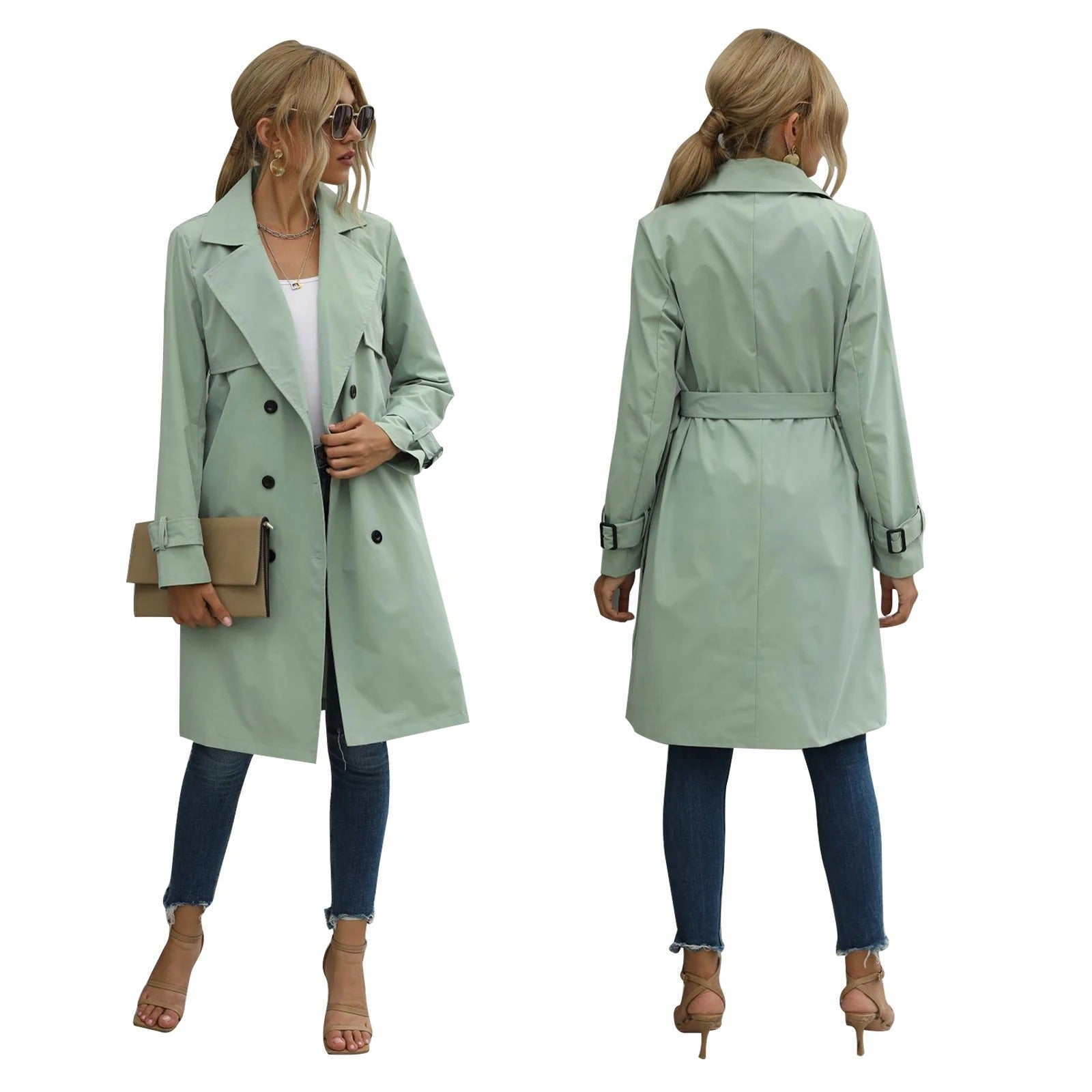 Lange Mantel Trenchcoat | Klassischer Schnitt mit Gürtel