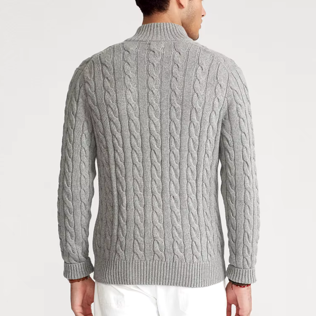 Halbzip Pullover - Zopfmuster mit Stehkragen
