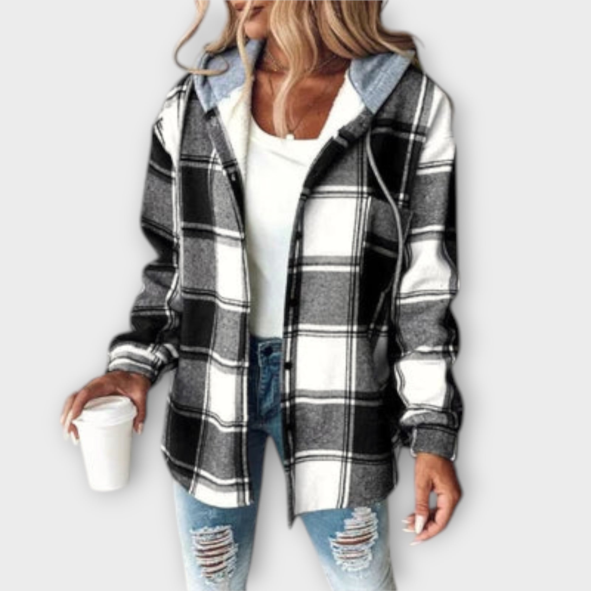Kapuzenjacke Mit Karo Muster - Lockerer Schnitt