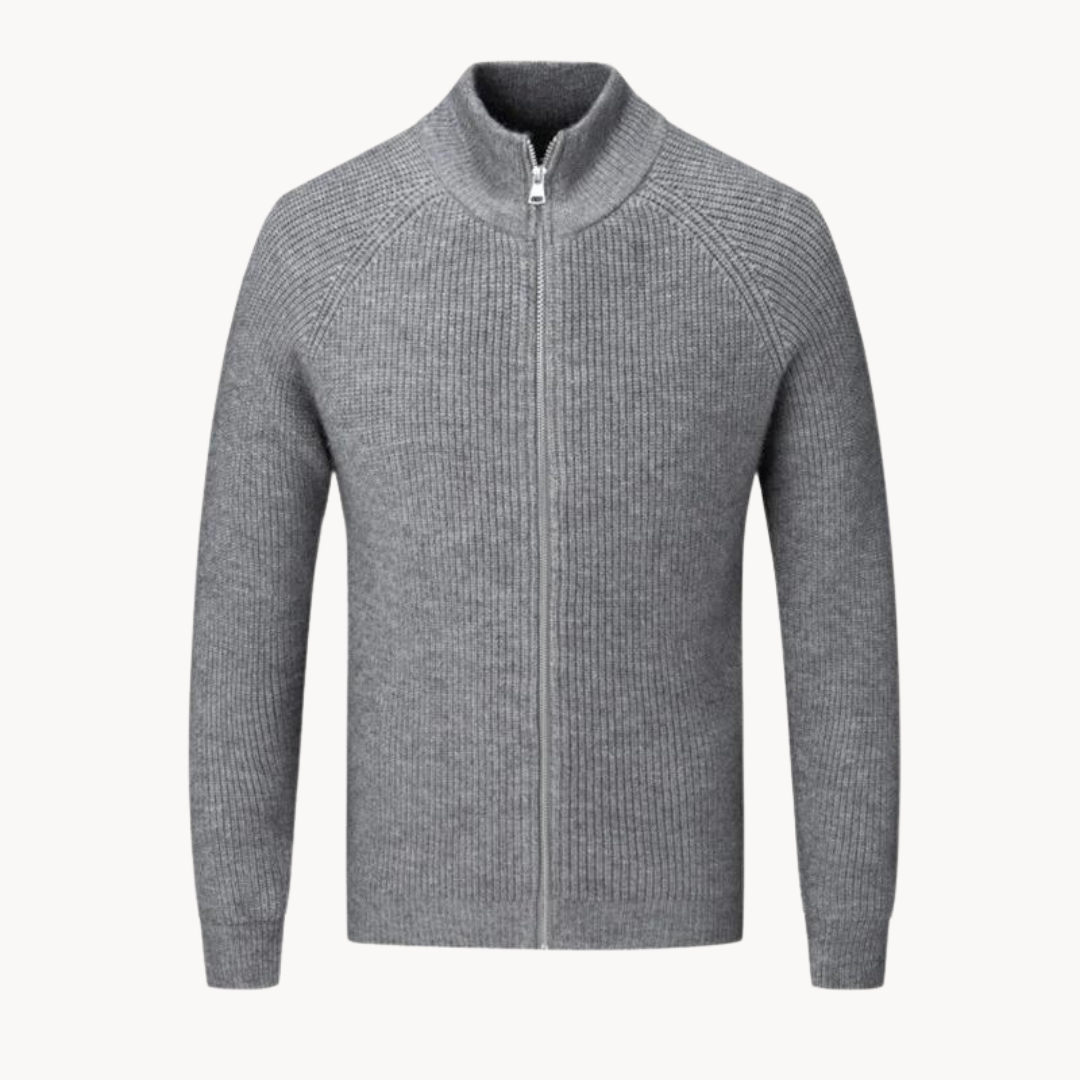 Strickjacke mit Reißverschluss - Stehkragen und Struktur