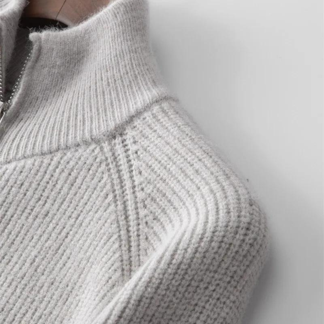 Strickjacke mit Reißverschluss - Stehkragen und Struktur