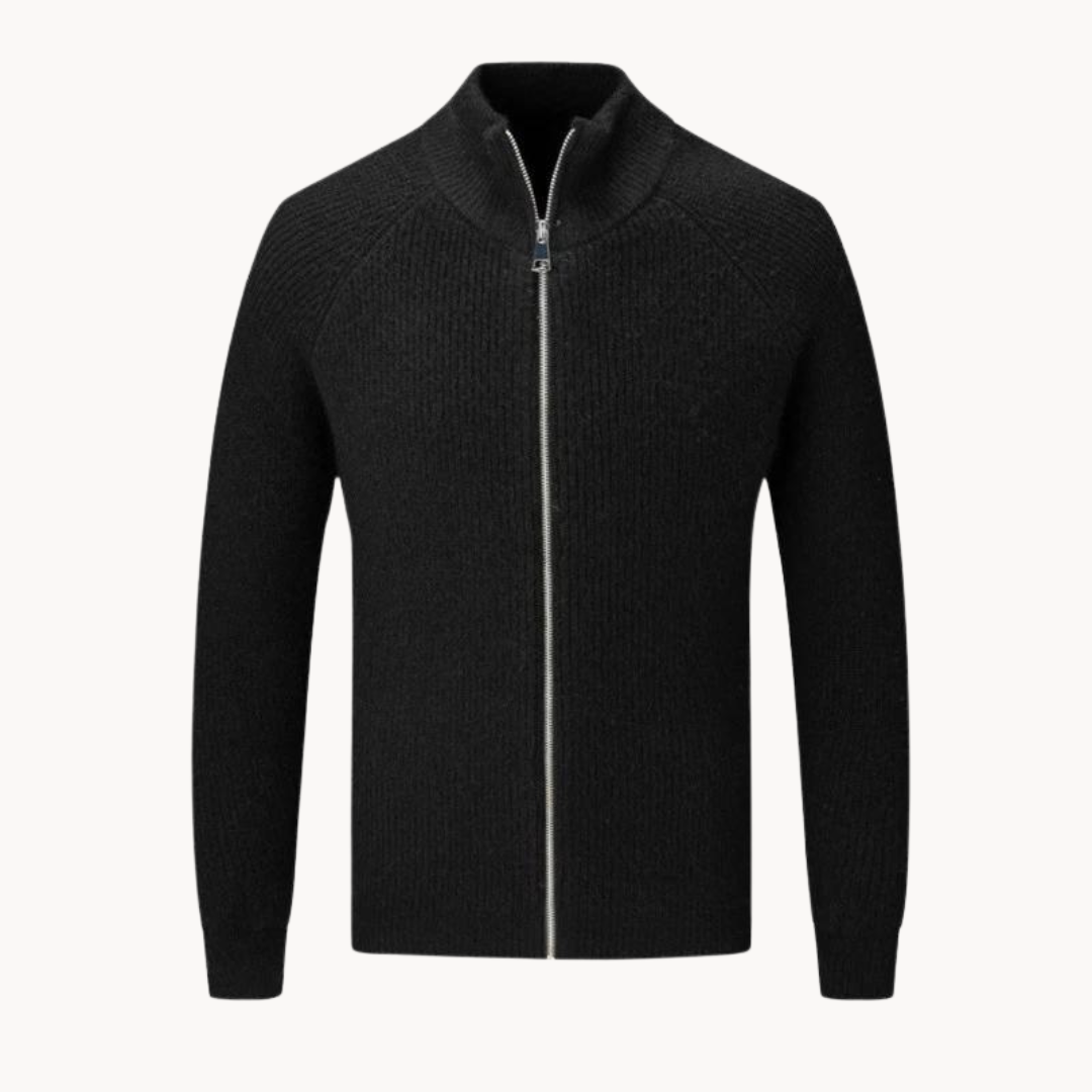 Strickjacke mit Reißverschluss - Stehkragen und Struktur