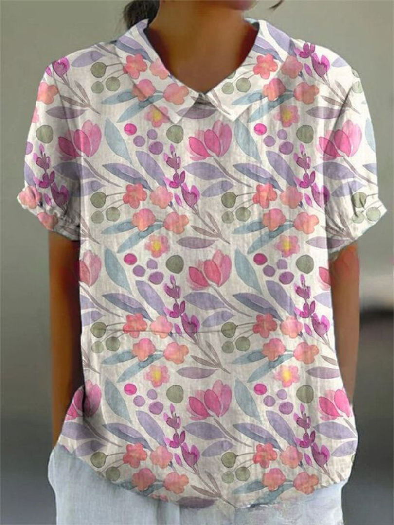 Damen Sommer Blumendruck Hemd
