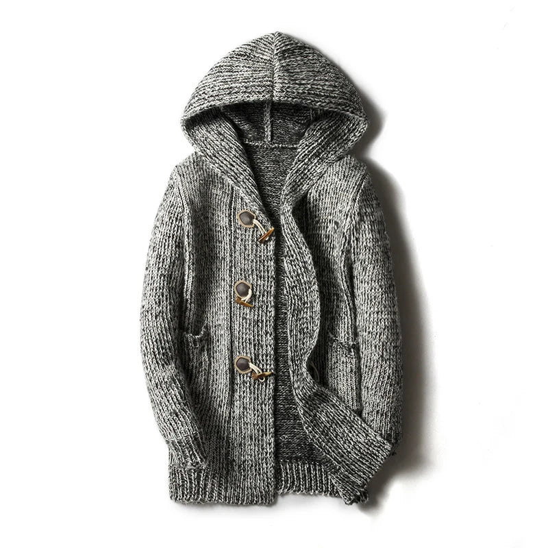 Strickjacke Mit Kapuze - Langer Schnitt Mit Knopfverschluss