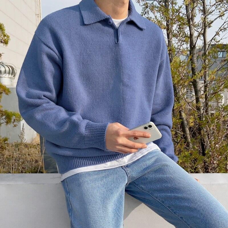 Pullover mit Polokragen - Strukturstrick und Knopfleiste